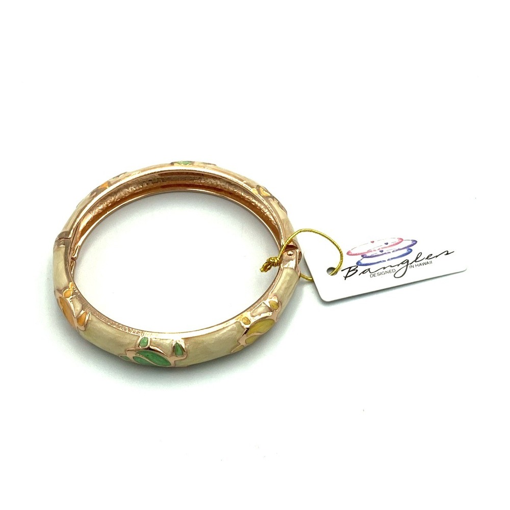 JIU LONG XING Hawaiian Sea Turtle Enamel Hinged Clamper‎ Bracelet Ivory Multi